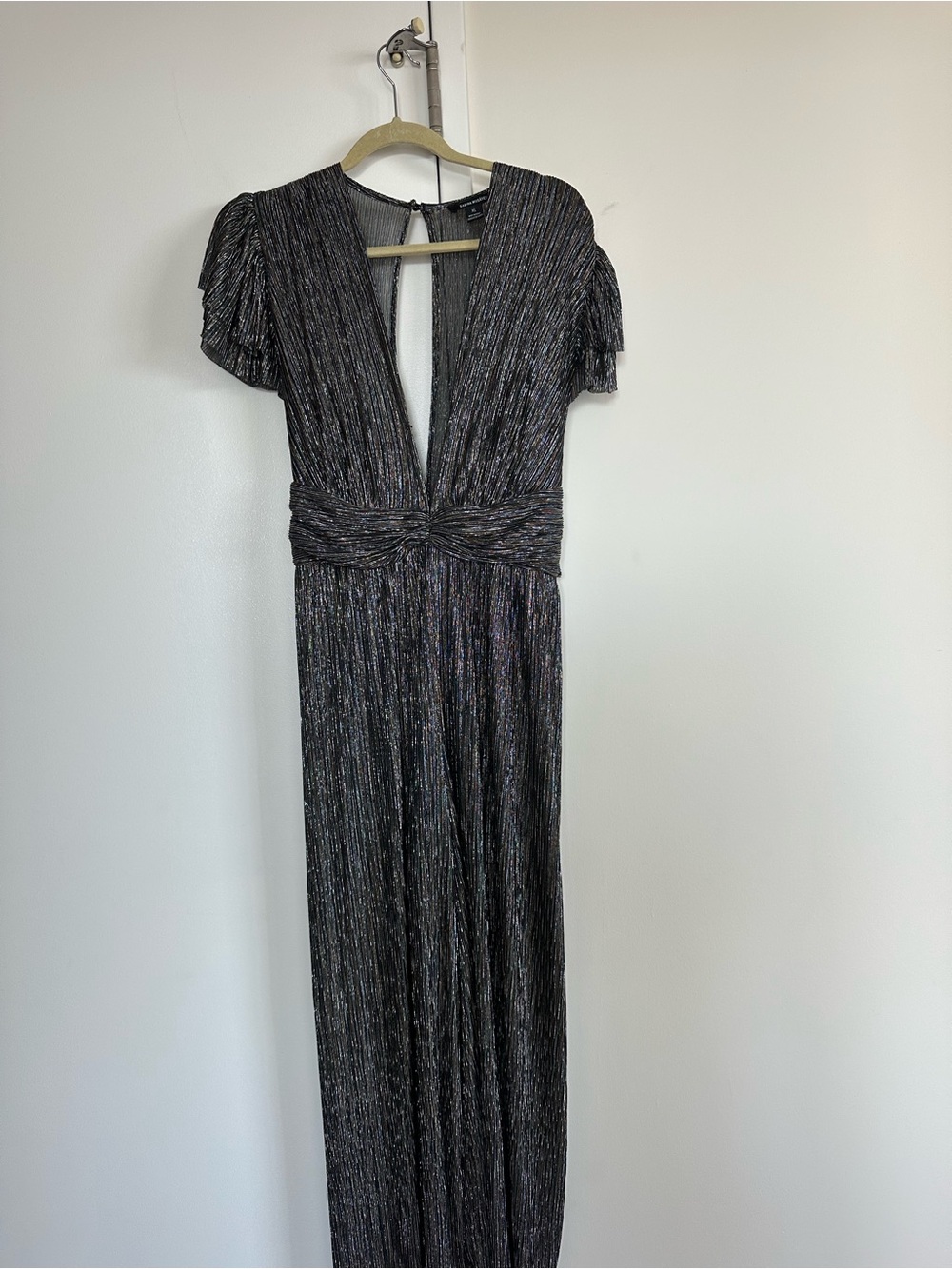 Sabina Musayev Black and Silver Metallic Jumpsuit